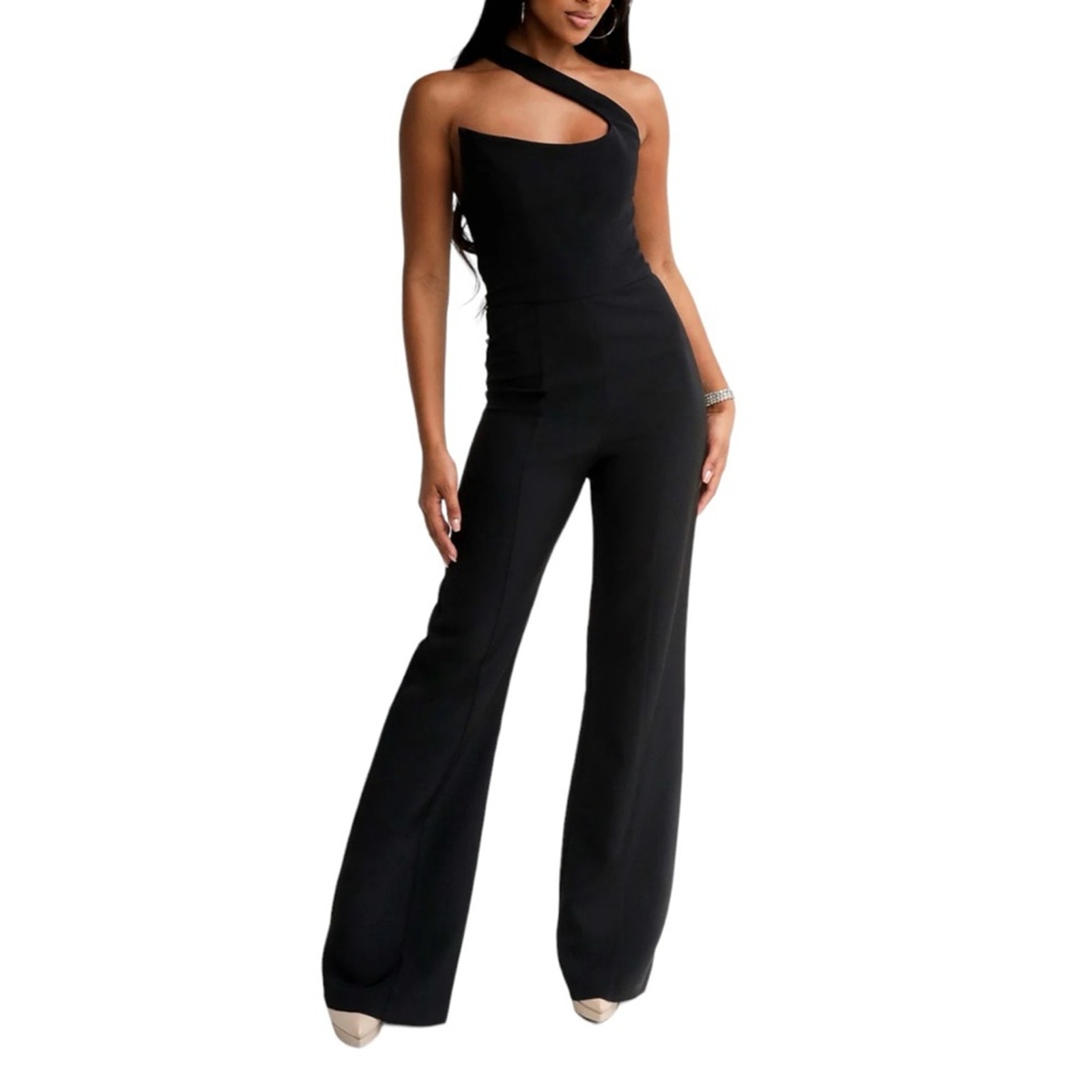 New Black Halo Brew Black One Shoulder Jumpsuit 10
